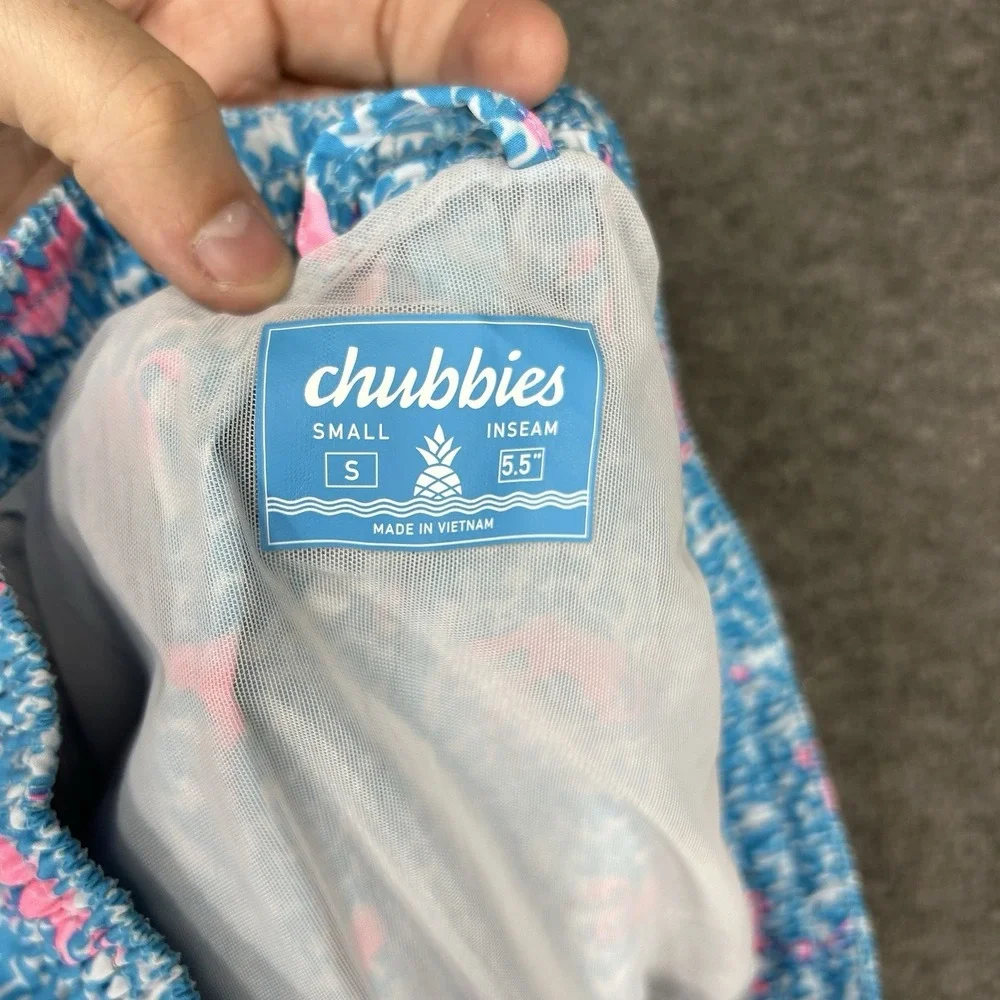 Chubbies Swim Trunks Mens S Blue‎ Domingos Are For Flamingos Lined 5.5